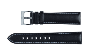 Black Leather with White Stitching Strap