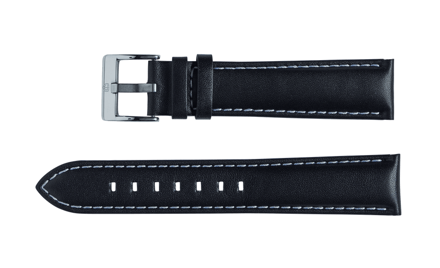 Black Leather with White Stitching Strap